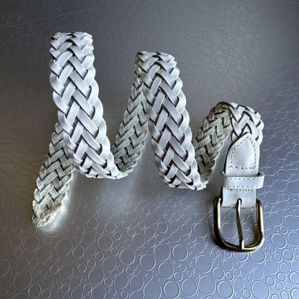 Vtg Woven Braided Leather Belt Womens White Guatemala Boho Western - Size S/M